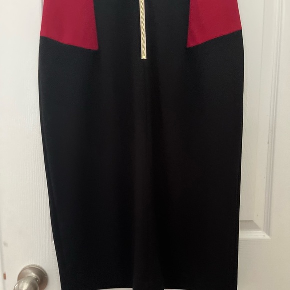 Anne Klein Colorblock Midi Dress - Black, Red, and Cream - Picture 4 of 9